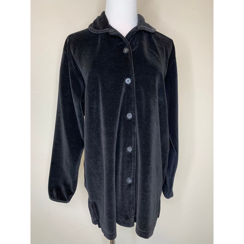Jason Maxwell Black Button Front Velour Jacket Sz Large Petite